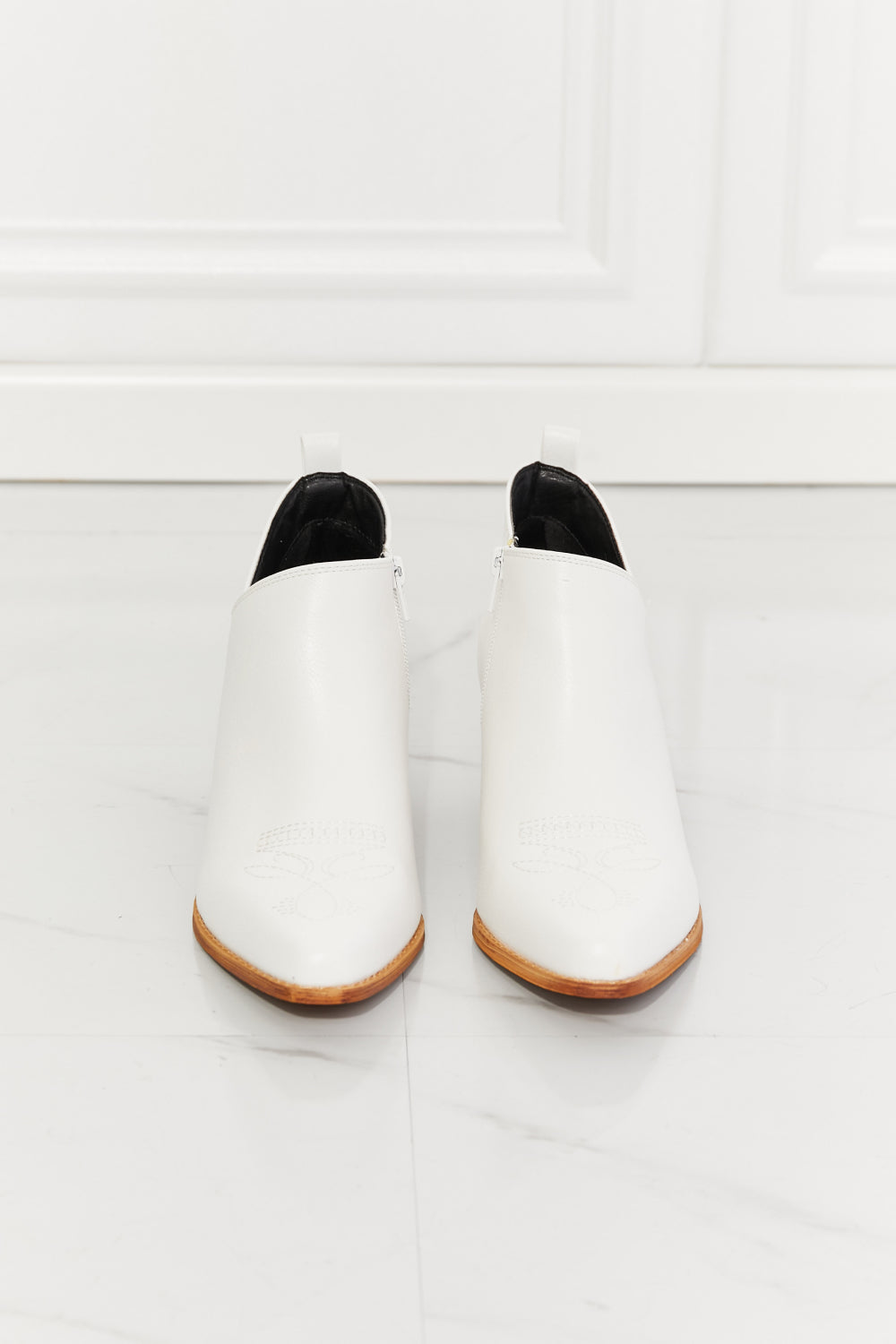 Embroidered Crossover Bootie in White